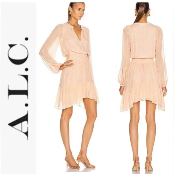 NWT A.L.C. Sidney Silk Dress in Pale Pink and Metallic Gold 0 - Picture 2 of 5